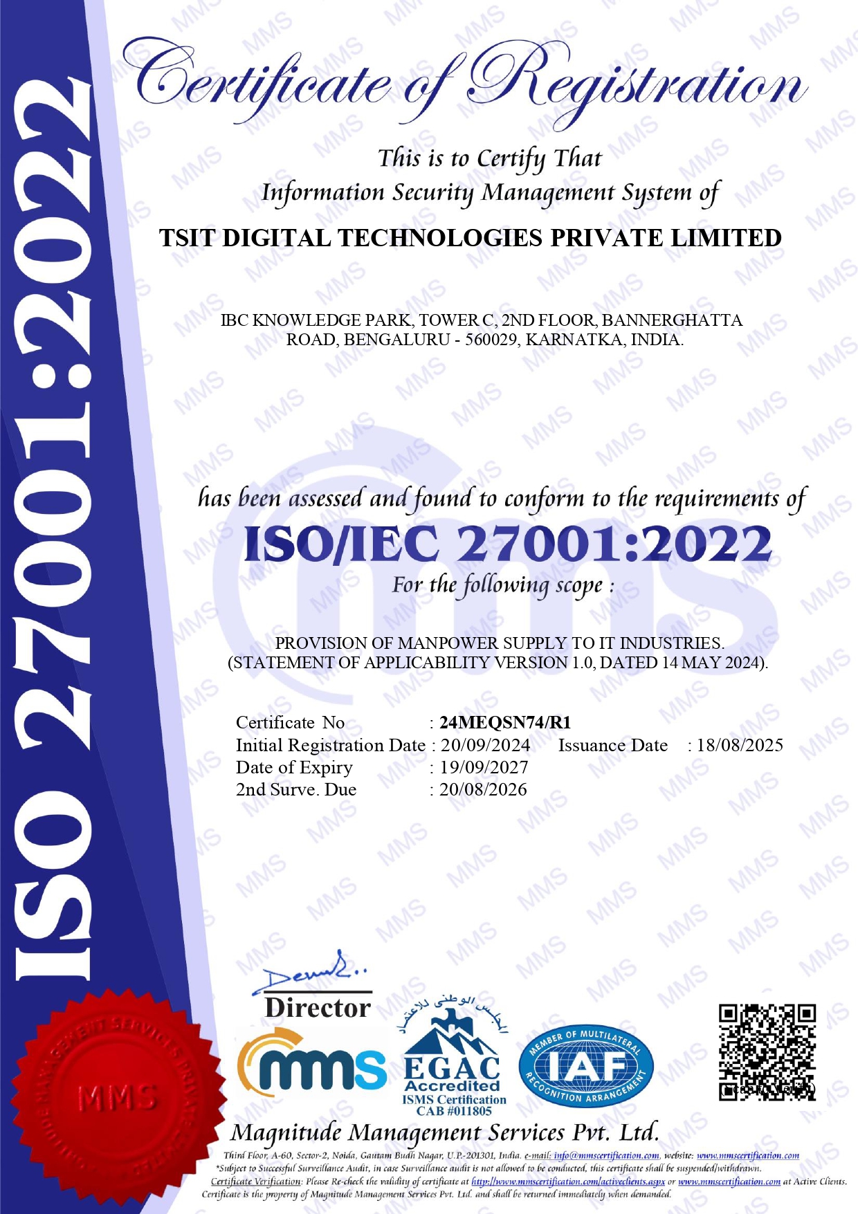 ISO 27001:2022 certificate